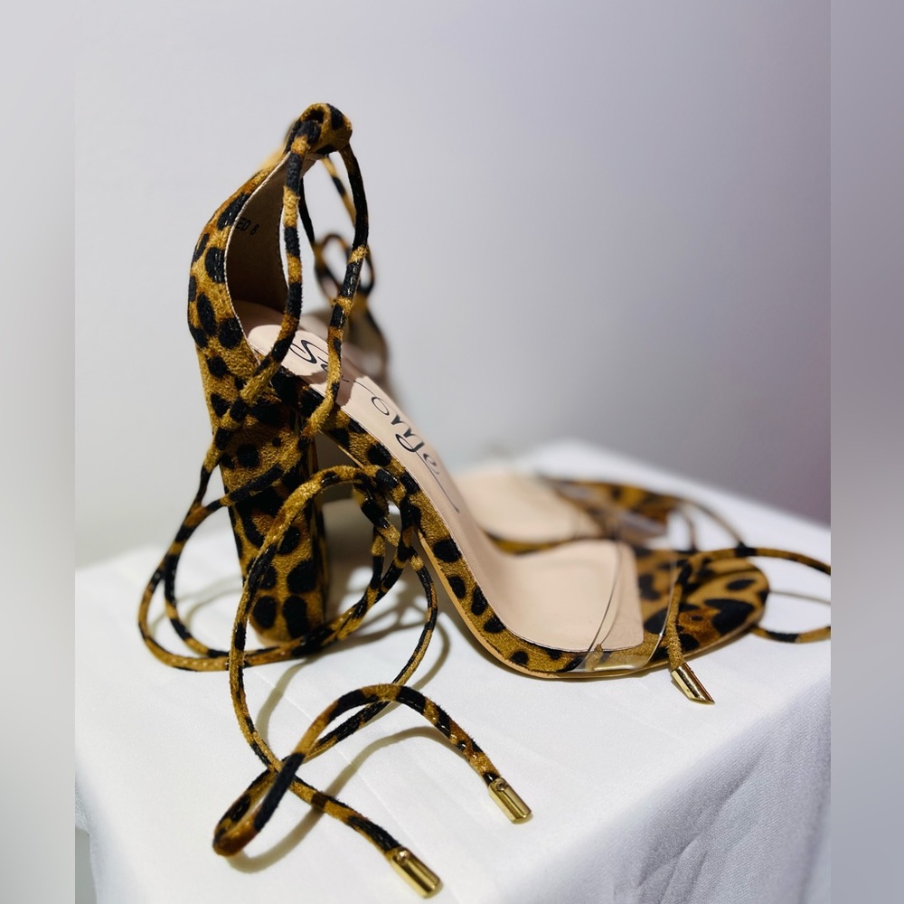 Dolls Kill Cheetah print tie up heels size 8